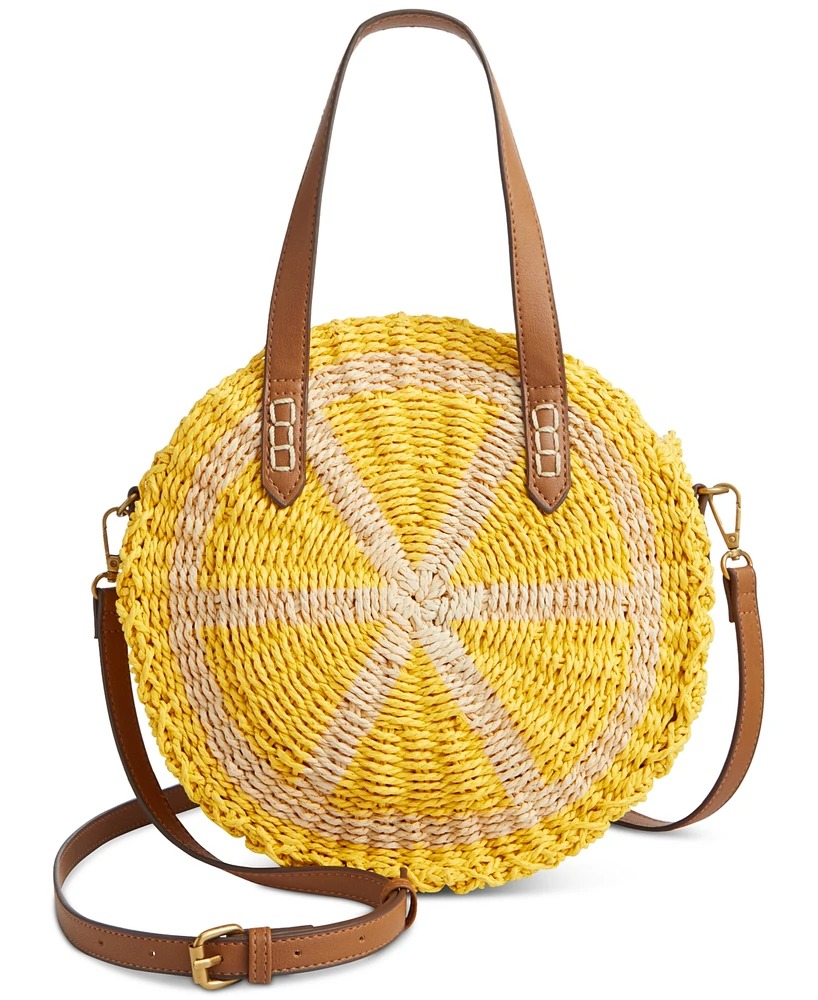 Style & Co Lemon Straw Small Round Crossbody, Created for Macy's