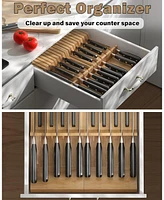 Cook N Home 18-slot, (2pc 9-Slot) In-Drawer Knife Block Organizer Kitchen Knife Cutlery Holder Drawer Storage, Wood