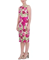 Eliza J Petite Floral-Print Boat-Neck Sleeveless Sheath Dress