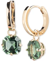 Lauren Ralph Gold-Tone Cushion-Cut Stone Charm Huggie Hoop Earrings