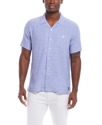 Weatherproof Vintage Men's Short Sleeve Linen Cotton Grid Dobby Shirt