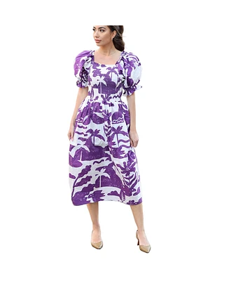Jessie Zhao New York Malie Smocked Purple Midi Dress