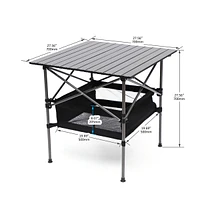 Folding Outdoor Table with Carrying Bag, Lightweight Aluminum Square Table 27.56x27.56x27.56in Black