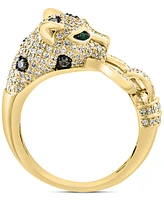 Effy Multicolor Diamond (3/4 ct. t.w.) & Emerald Accent Panther Head Statement Ring