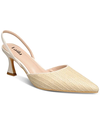 Vaila Shoes Women's Lynn Pointed-Toe Raffia Kitten-Heel Slingback Pumps Extended Sizes 9-14