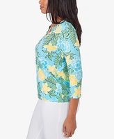 Ruby Rd. Petite Embellished Horseshoe Neck Floral Top