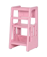 Qaba Toddler Tower with Adjustable Height, Toddler Step Stool, Pink