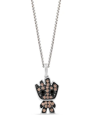 Wonder Fine Jewelry Onyx & Champagne Diamond (1/5 ct. t.w.) Groot 18" Pendant Necklace in Sterling Silver