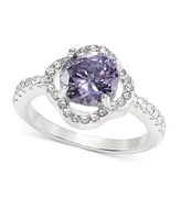 Charter Club Silver-Tone Pave & Purple Cubic Zirconia Flower Ring, Created for Macy's