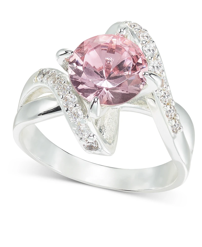 Charter Club Silver-Tone Pave & Pink Crystal Bypass Ring, Created for Macy's