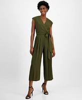 Tahari Asl Women's V-Neck Tie-Waist Pleat-Leg Jumpsuit