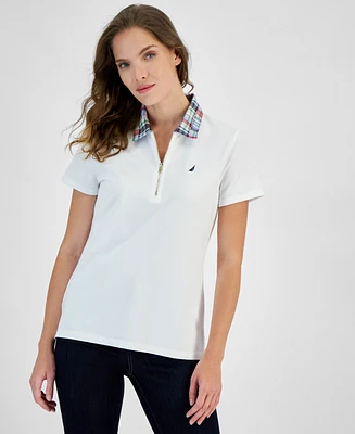 Nautica Jeans Women's Contrast-Collar Polo Short-Sleeve Top