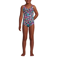 Lands' End Girls Chlorine Resistant Twist Front One Piece Swimsuit Upf Dress Coverup Set