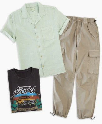 Lucky Brand Mens Linen Camp Collar Short Sleeve Shirt Ford Fun Truck Short Sleeve T Shirt Parachute Cargo Pant