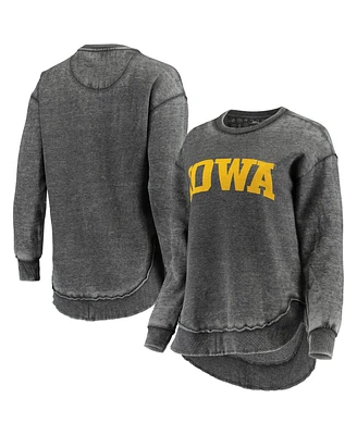 Women's Pressbox Black Distressed Iowa Hawkeyes Vintage-Like Wash Pullover Sweatshirt