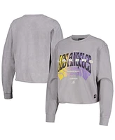 Women's The Wild Collective Gray Distressed Los Angeles Lakers Band Cropped Long Sleeve T-shirt
