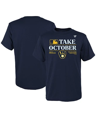 Big Boys Fanatics Navy Milwaukee Brewers 2023 Postseason Locker Room T-shirt