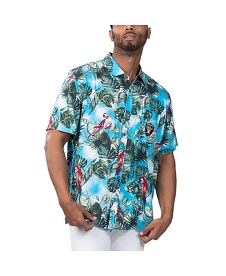 Men's Margaritaville Light Blue Las Vegas Raiders Jungle Parrot Party Button-Up Shirt