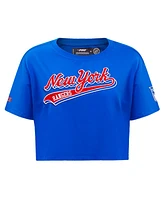 Women's Pro Standard Blue New York Rangers Boxy Script Tail Cropped T-shirt