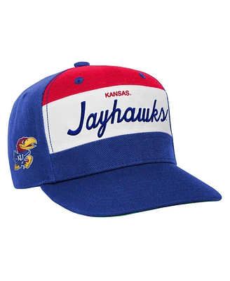 Youth Boys and Girls Mitchell & Ness White, Royal Kansas Jayhawks Retro Sport Color Block Script Snapback Hat