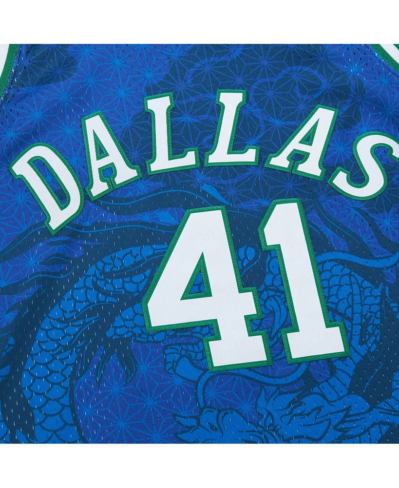 Men's Mitchell & Ness Dirk Nowitzki Blue Dallas Mavericks 1998-2019 Hardwood Classics Asian Heritage 6.0 Swingman Throwback Player Jersey