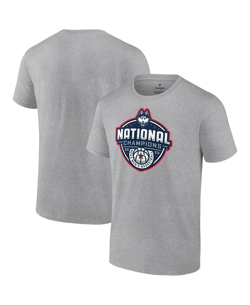 Men's Fanatics Gray UConn Huskies 2023 Ncaa Basketball National Champions Logo T-shirt