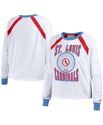Women's Wear by Erin Andrews White Distressed St. Louis Cardinals Raglan Long Sleeve T-shirt