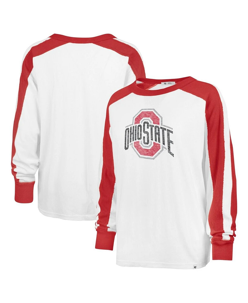 Women's '47 Brand White Distressed Ohio State Buckeyes Premier Caribou Long Sleeve T-shirt