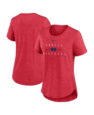 Women's Nike Heather Red Los Angeles Angels Knockout Team Stack Tri-Blend T-shirt