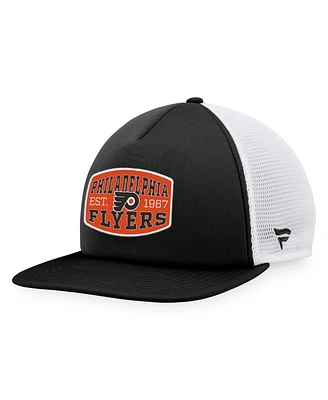 Men's Fanatics Black, White Philadelphia Flyers Foam Front Patch Trucker Snapback Hat