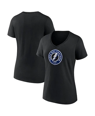 Women's Fanatics Black Tampa Bay Lightning Alternate Logo V-Neck T-shirt