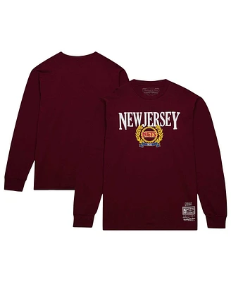 Men's Mitchell & Ness Red New Jersey Nets Hardwood Classics Ivy League Long Sleeve T-shirt