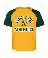 Baby Boys and Girls Gold, Heather Gray Oakland Athletics Ground Out Baller Raglan T-shirt Shorts Set