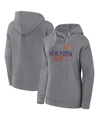 Women's Fanatics Heather Gray New York Mets Script Favorite Lightweight Fitted Pullover Hoodie