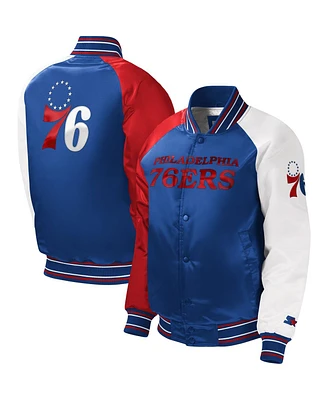 Big Boys Starter Royal Philadelphia 76ers Raglan Full-Snap Varsity Jacket