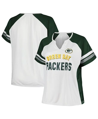 Women's Fanatics White, Green Green Bay Packers Plus Size Color Block T-shirt