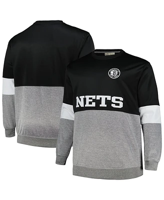 Men's Fanatics Black, Heather Gray Brooklyn Nets Big and Tall Split Pullover Sweatshirt