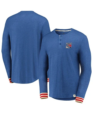 Men's Fanatics Heathered Blue New York Rangers True Classics Henley Long Sleeve T-shirt