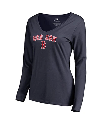 Women's Fanatics Navy Boston Red Sox Team Lockup Slim Fit Long Sleeve V-Neck T-shirt