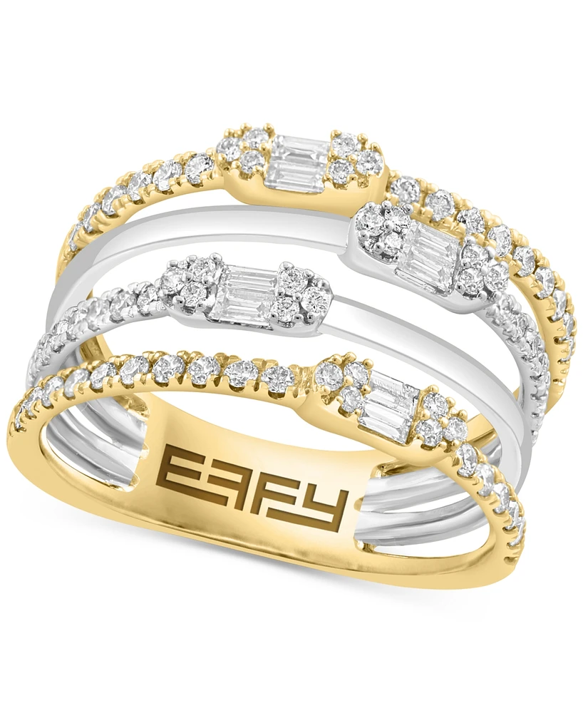 Effy Diamond Baguette & Round Multirow Statement Ring (3/4 ct. t.w.) in 14k Two-Tone Gold
