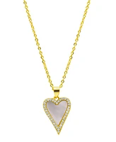 Adornia 14K Gold-Plated White Mother-of-Pearl Crystal Halo Heart Necklace