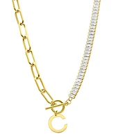 Adornia 14K Gold-Plated Half Crystal and Paperclip Initial Toggle Necklace