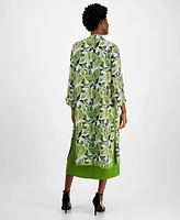 Anne Klein Women's Printed Open-Front Long-Sleeve Duster