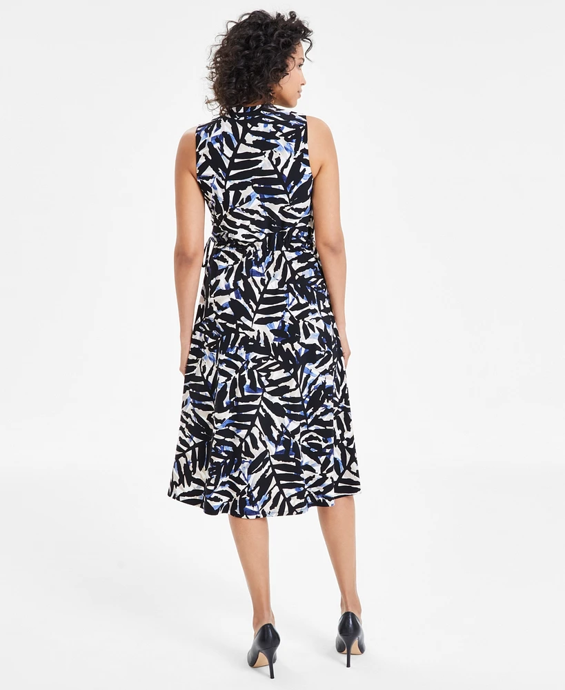 Anne Klein Women's Jenna Printed Drawstring Waist Midi Dress