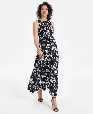 Anne Klein Women's Printed Smocked Tiered Maxi Dress