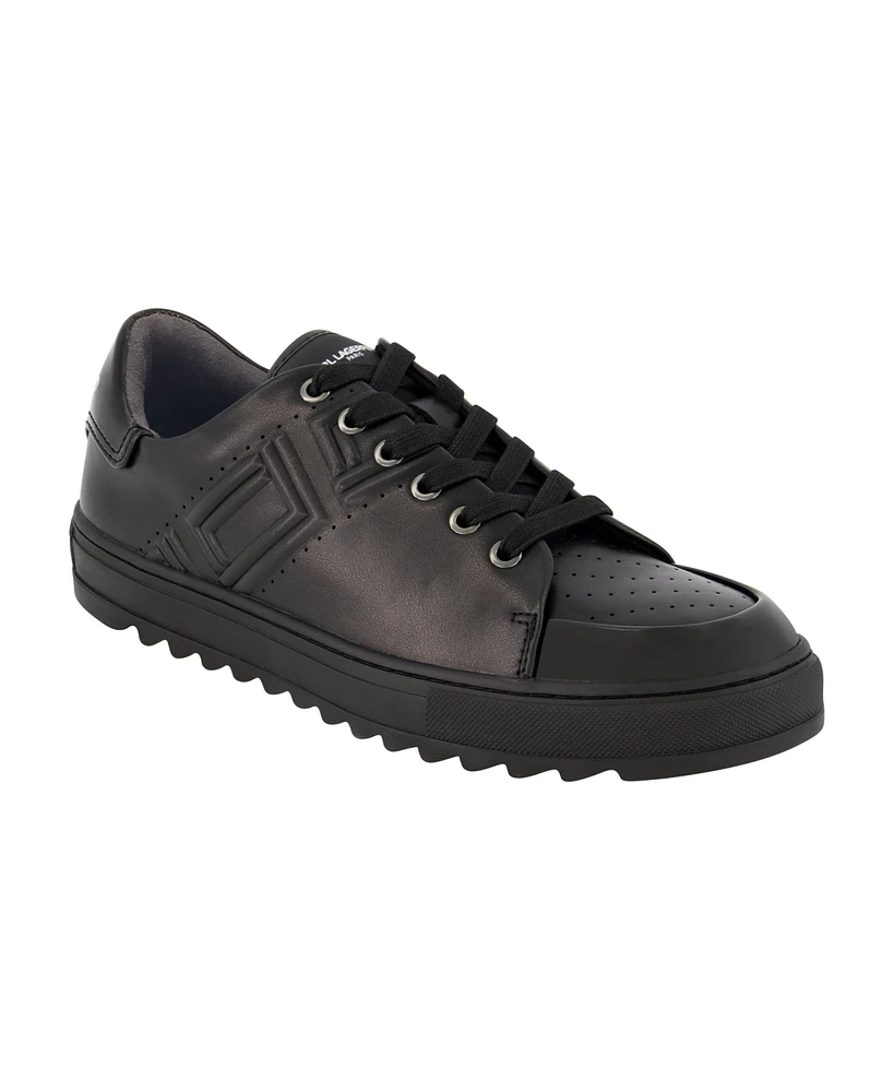 Karl Lagerfeld Paris Men's Side Embossed Logo and Patent Detail Leather Sneakers