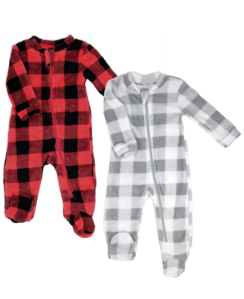 Baby Mode Boys or Girls Fleece Zippered Footies, Pack of 2