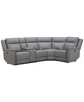 Addyson 117" 5-Pc. Leather Sectional with 3 Zero Gravity Recliners Power Headrests, Created for Macy's