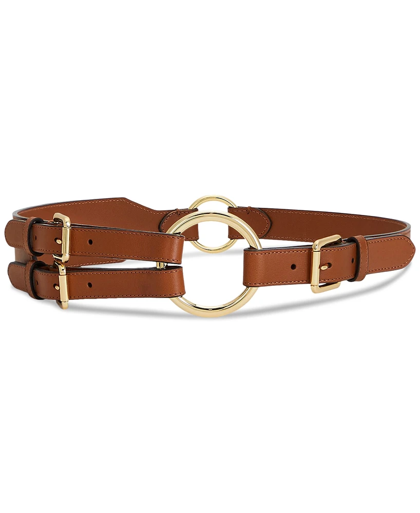 Lauren Ralph Women's Tri-Strap O-Ring Leather Belt