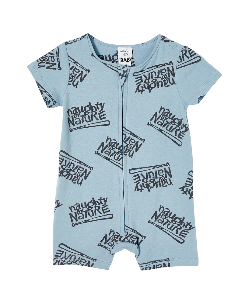 Cotton On Baby Boys and Girls Naughty by Nature Short Sleeve Zip Romper